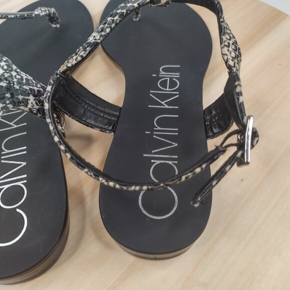 Calvin Klein Samira Snakeskin Black Strappy Silver Accent Sandals Women US 8 - Picture 9 of 13